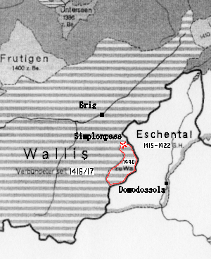 1440年：峠の南はWallis側に合併