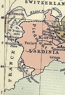 1860年サヴォワ・ニースのフランス割譲・歴史地図