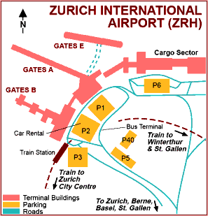 チューリッヒ空港の地図